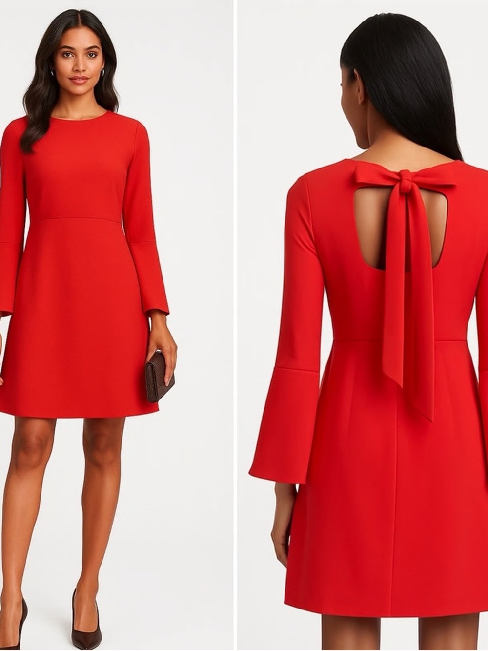 Banana Republic Red Long-Sleeve A-Line Dress with Back Tie